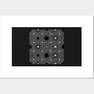 Suns and Dots Black on Grey Repeat 5748 Posters and Art